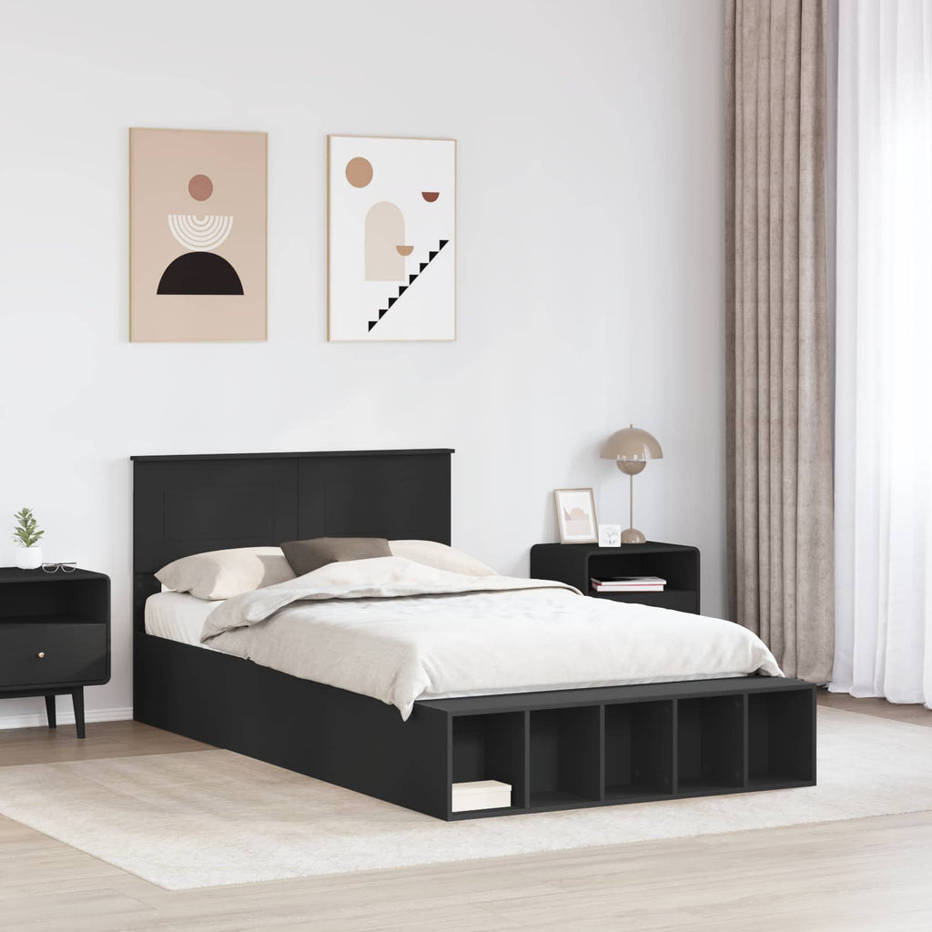 vidaXL Ramka łóżka z półką Czarny 135 x 190 cm Materiał drewnopochodny