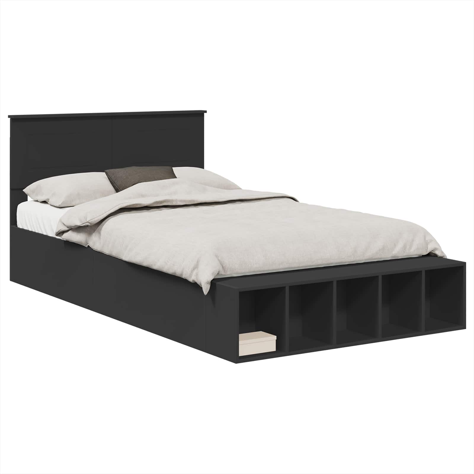 vidaXL Ramka łóżka z półką Czarny 135 x 190 cm Materiał drewnopochodny
