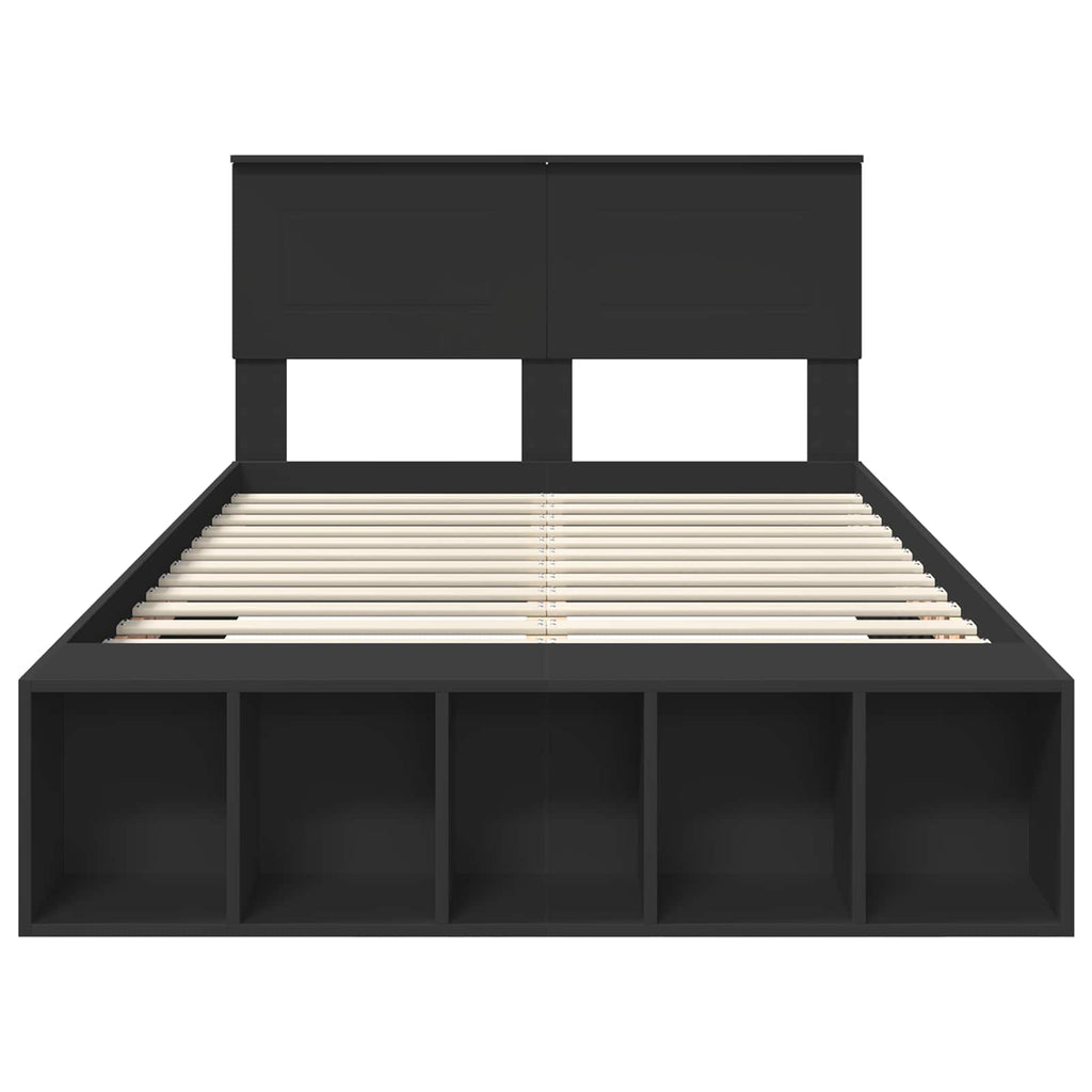 vidaXL Ramka łóżka z półką Czarny 135 x 190 cm Materiał drewnopochodny