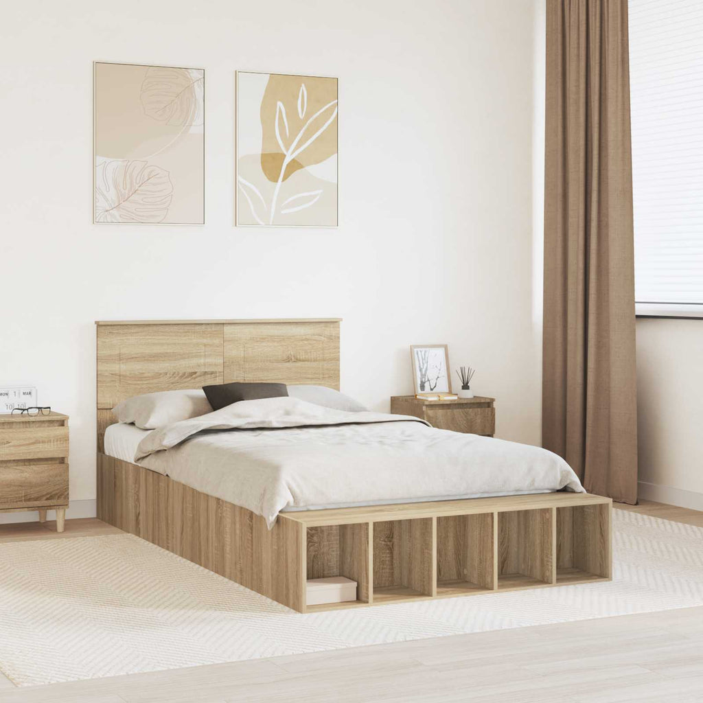 vidaXL Ramka łóżka Dąb Sonoma 135 x 190 cm Materiał drewnopochodny