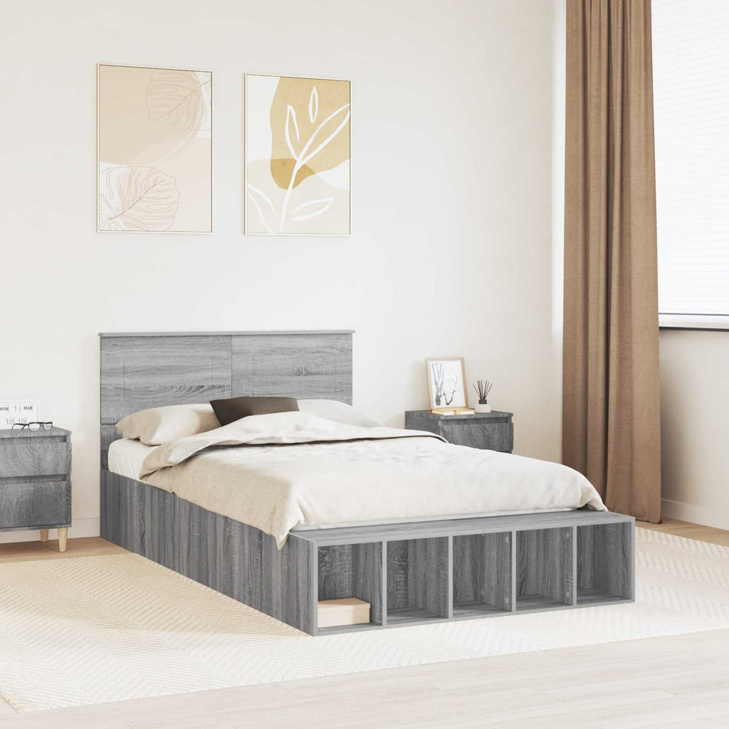 vidaXL Ramka łóżka Szary Sonoma 135 x 190 cm Materiał drewnopochodny