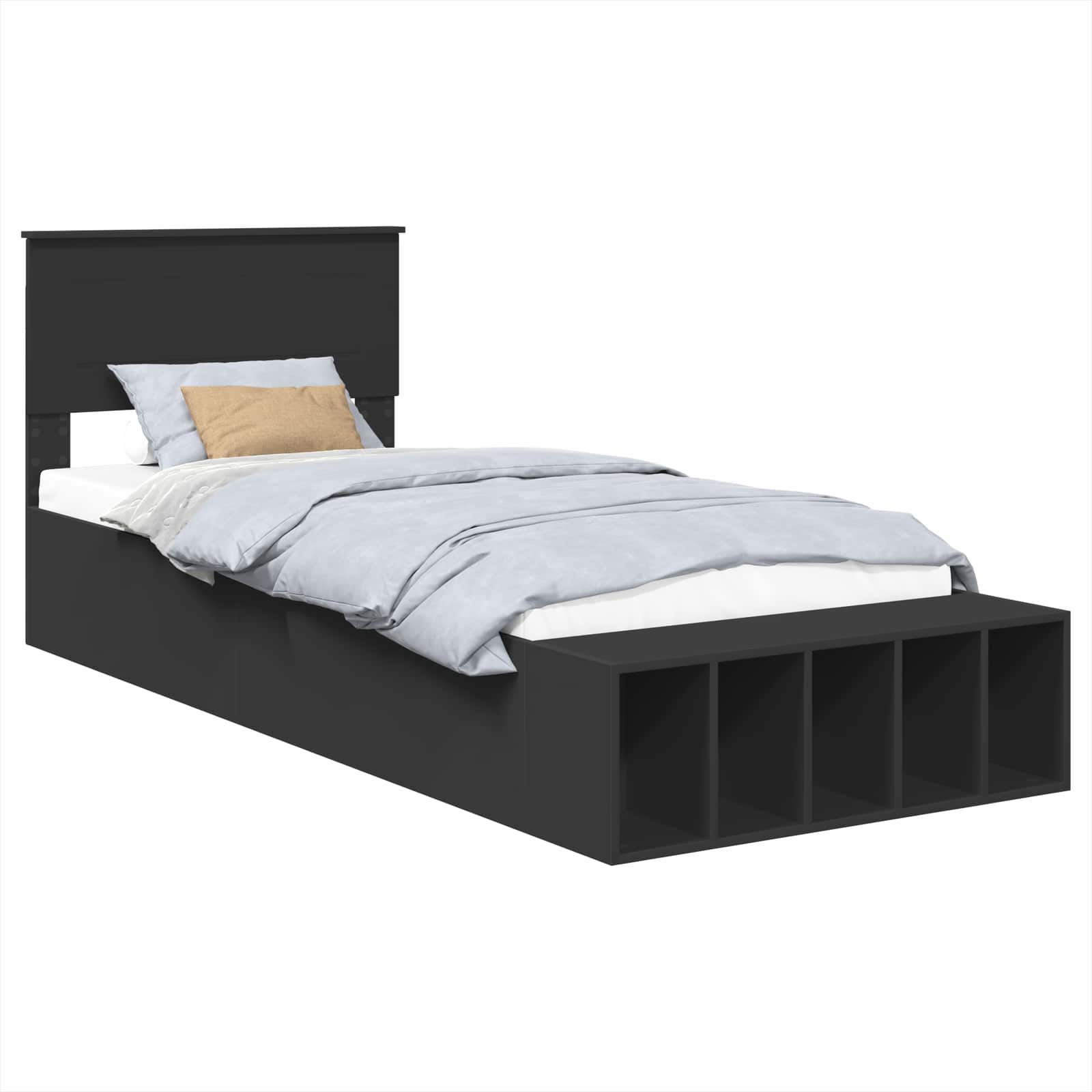 vidaXL Ramka łóżka z półką Czarny 100 x 200 cm Materiał drewnopochodny