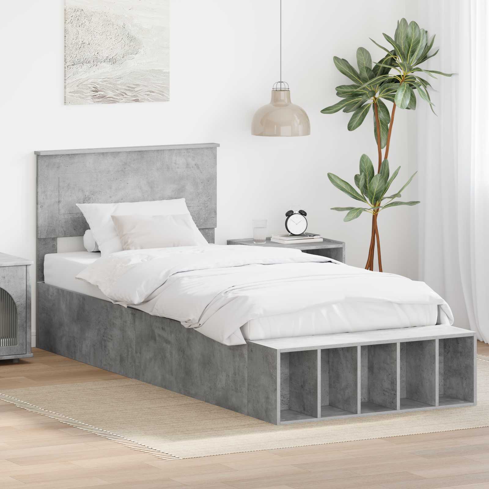 vidaXL Ramka łóżka Betonowy szary 90 x 200 cm Materiał drewnopochodny