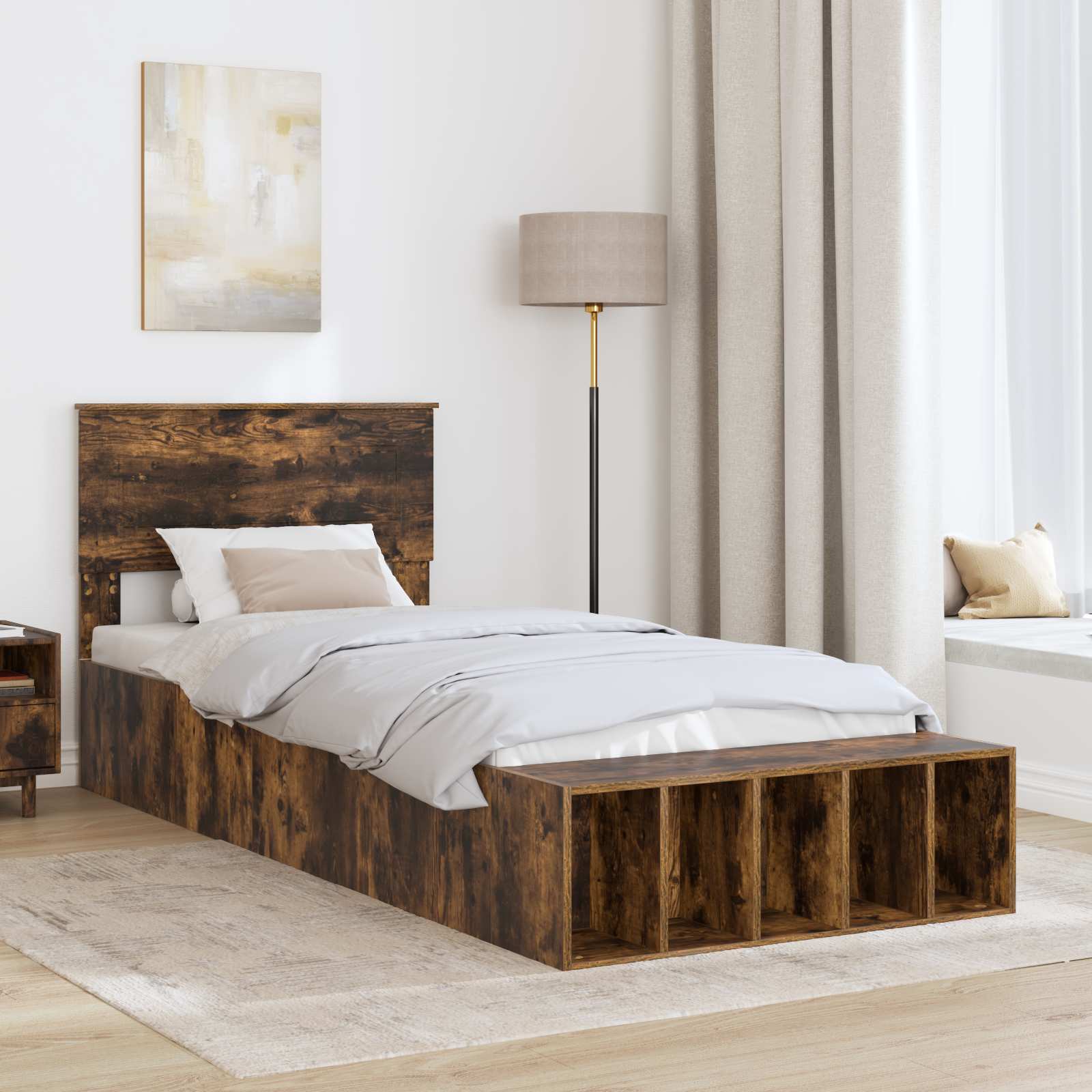 vidaXL Ramka łóżka Dąb wędzony 100 x 200 cm Materiał drewnopochodny