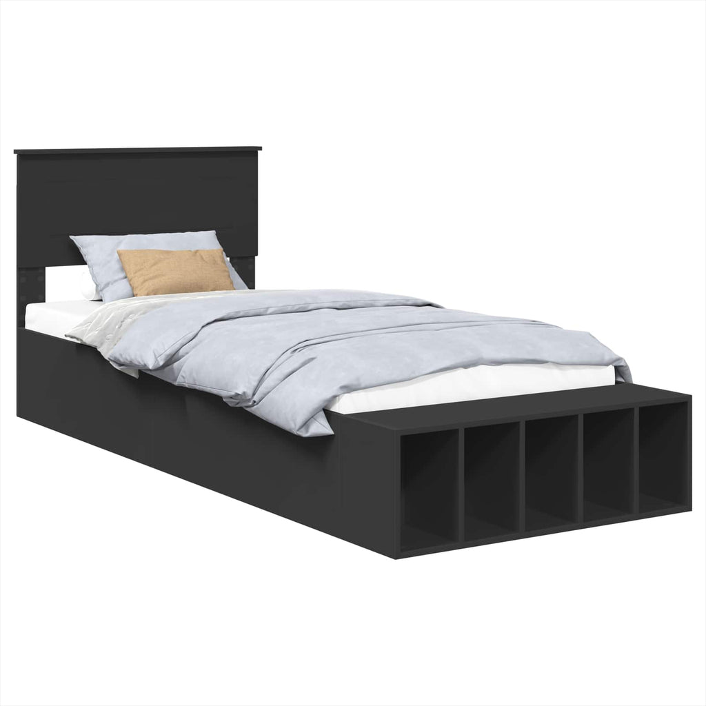 vidaXL Ramka łóżka z półką Czarny 90 x 190 cm Materiał drewnopochodny