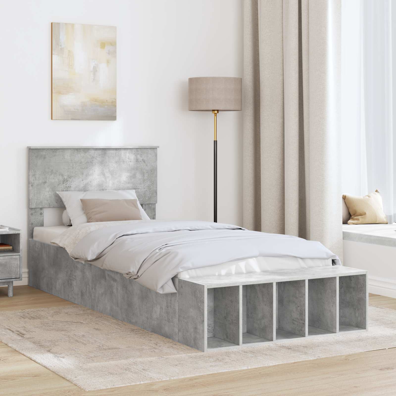 vidaXL Ramka łóżka Betonowy szary 90 x 200 cm Materiał drewnopochodny