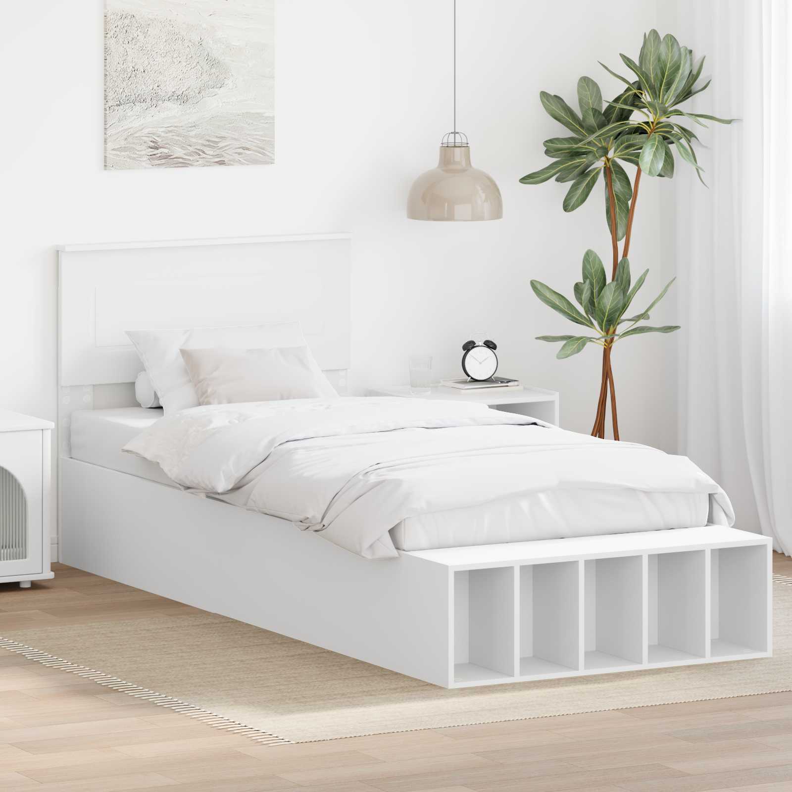 vidaXL Ramka łóżka z półką Biały 75 x 190 cm Materiał drewnopochodny