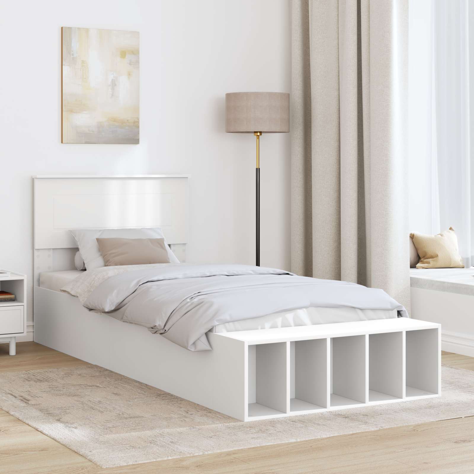 vidaXL Ramka łóżka z półką Biały 75 x 190 cm Materiał drewnopochodny