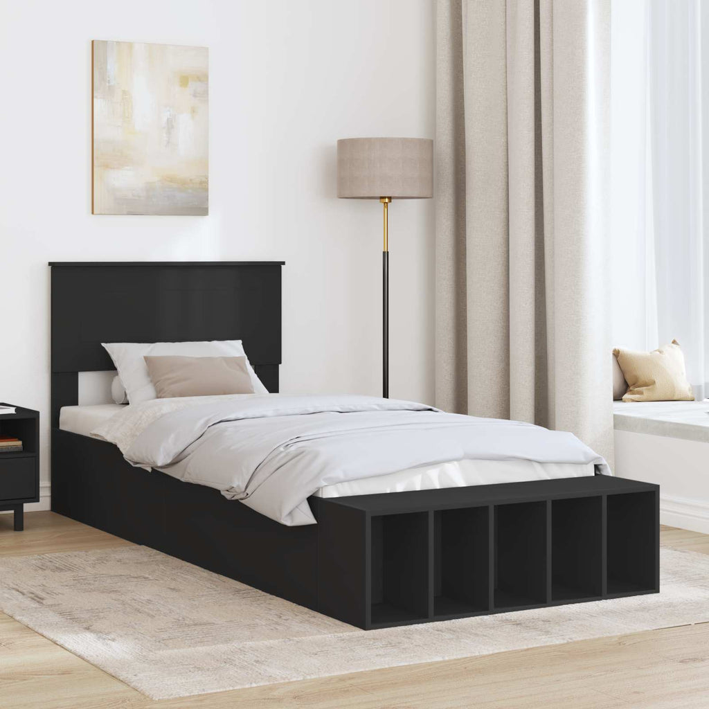 vidaXL Ramka łóżka z półką Czarny 75 x 190 cm Materiał drewnopochodny