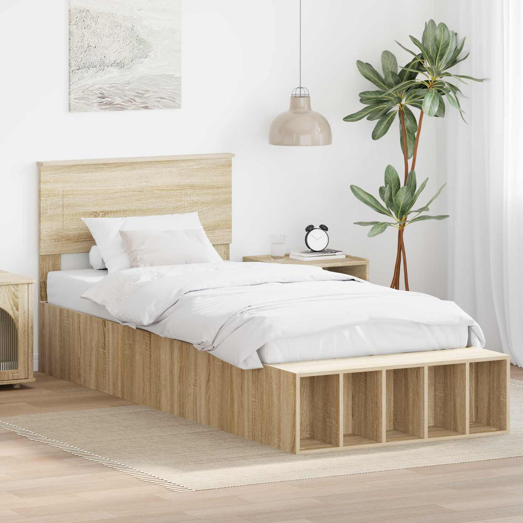 vidaXL Ramka łóżka Dąb Sonoma 75 x 190 cm Materiał drewnopochodny
