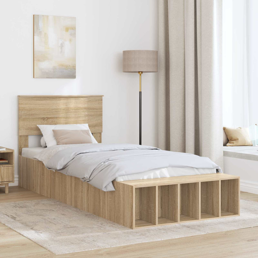 vidaXL Ramka łóżka Dąb Sonoma 75 x 190 cm Materiał drewnopochodny