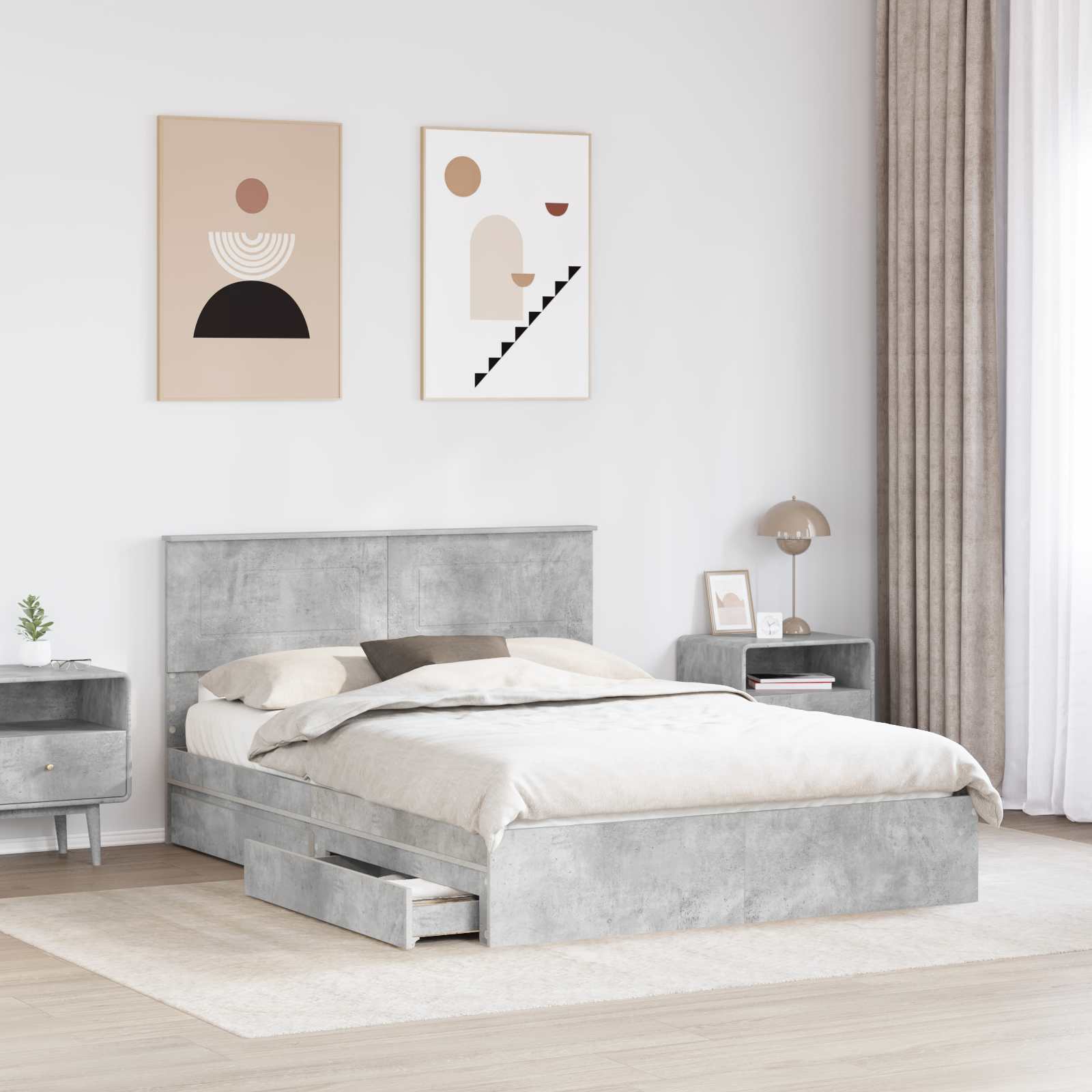 vidaXL Łóżko z miejscem do przechowywania Betonowy szary 150 x 200 cm