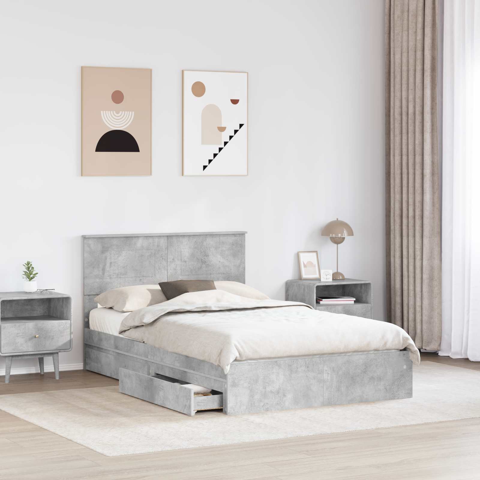 vidaXL Łóżko z miejscem do przechowywania Betonowy szary 135 x 190 cm
