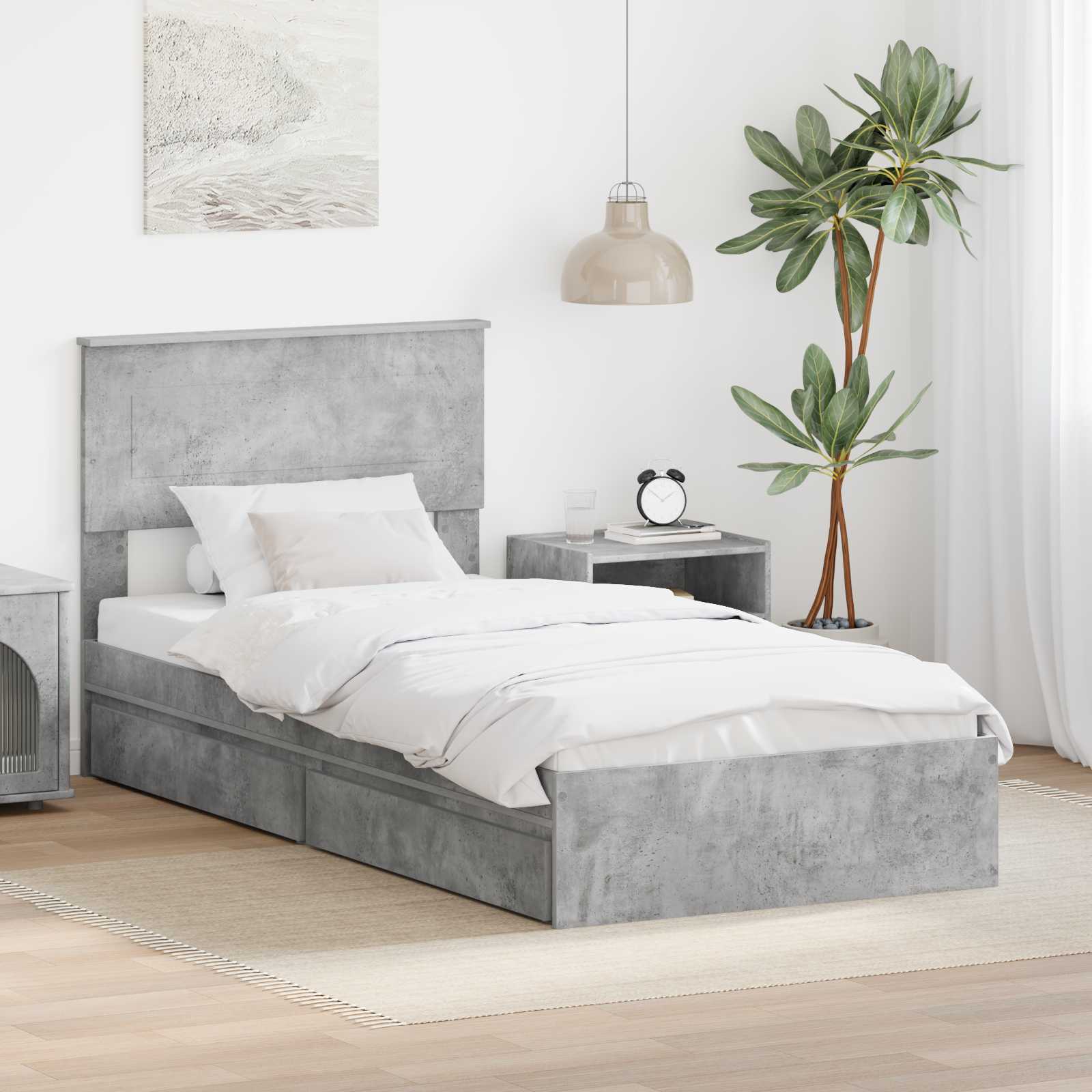 vidaXL Łóżko z miejscem do przechowywania Betonowy szary 90 x 190 cm
