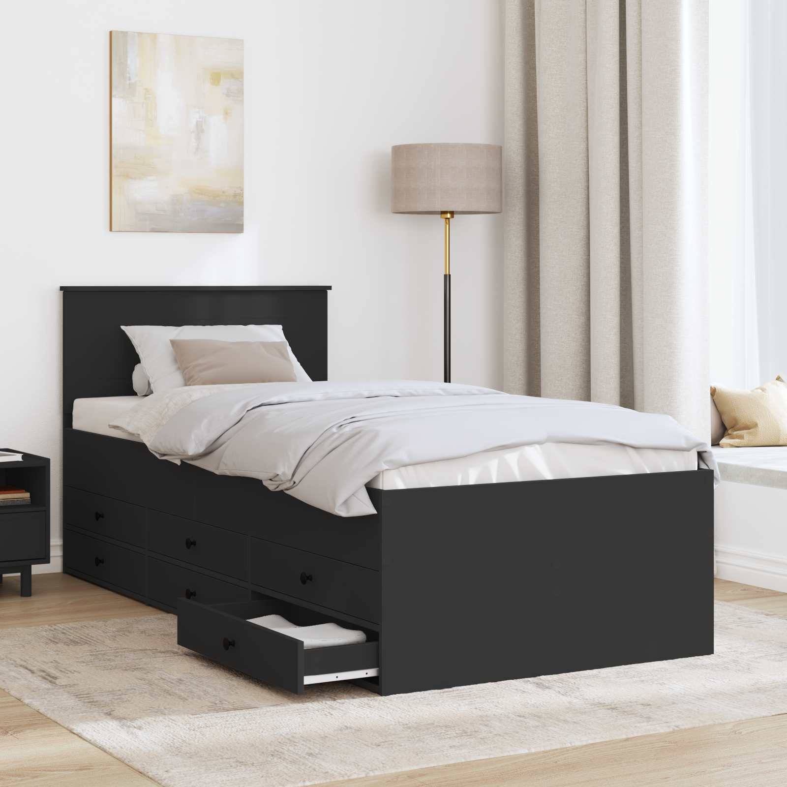 vidaXL Łóżko dzienne Czarny 100 x 200 cm Materiał drewnopochodny