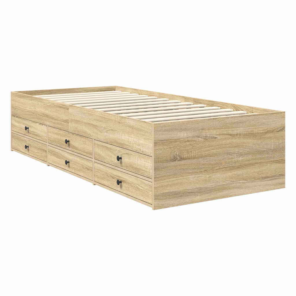vidaXL Łóżko dzienne z szufladą Dąb Sonoma i czarny 100 x 200 cm