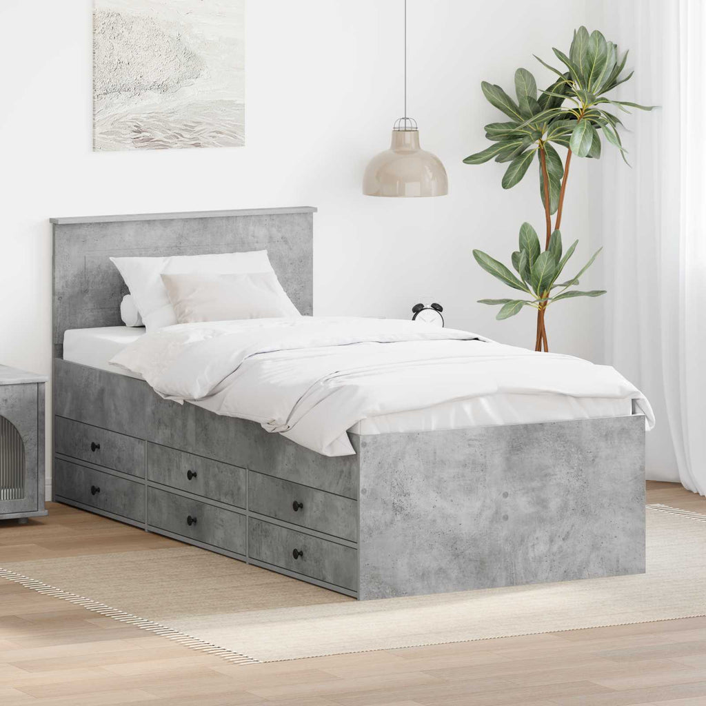 vidaXL Łóżko dzienne z szufladą Betonowy szary i czarny 100 x 200 cm