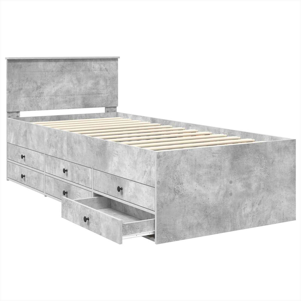 vidaXL Łóżko dzienne z szufladą Betonowy szary i czarny 100 x 200 cm
