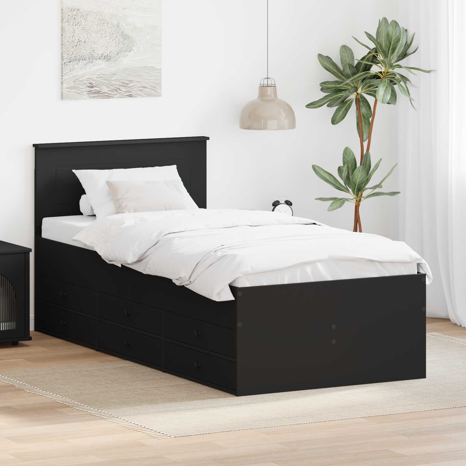 vidaXL Łóżko dzienne Czarny 90 x 190 cm Materiał drewnopochodny