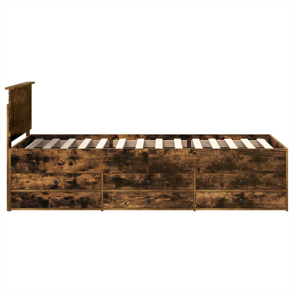vidaXL Łóżko dzienne z szufladą Dymiony dąb i czarny 90 x 200 cm