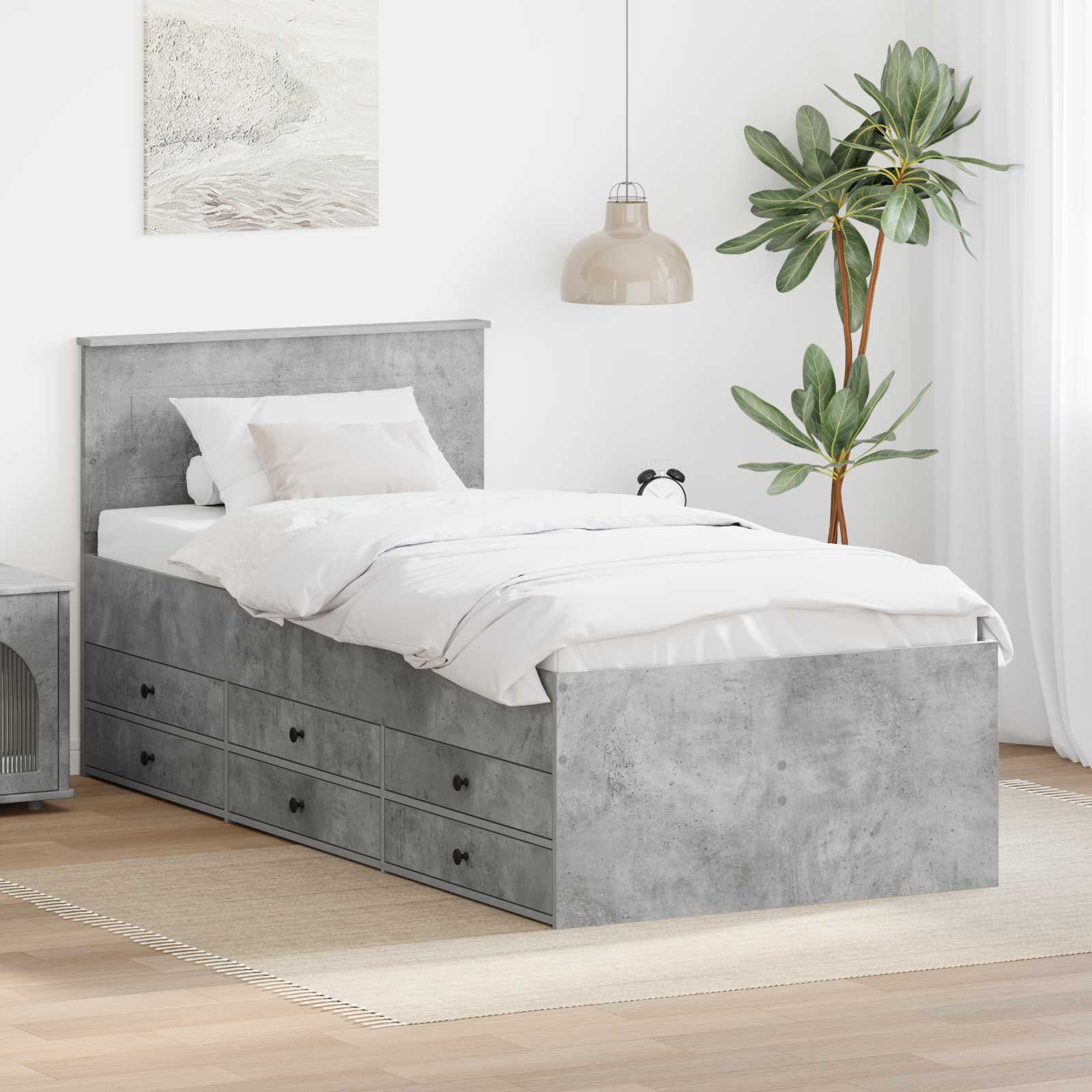 vidaXL Łóżko dzienne z szufladą Betonowy szary i czarny 70 x 190 cm