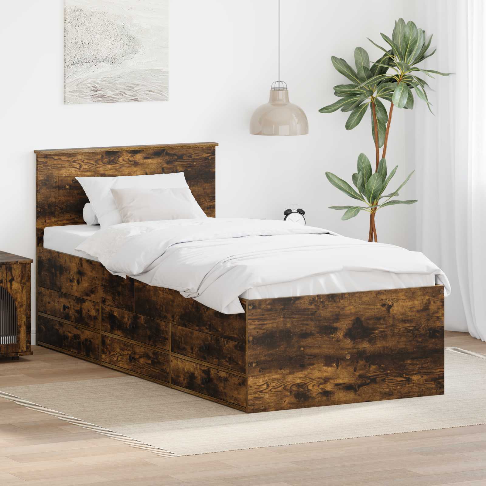 vidaXL Łóżko dzienne z szufladą Dymiony dąb i czarny 75 x 190 cm