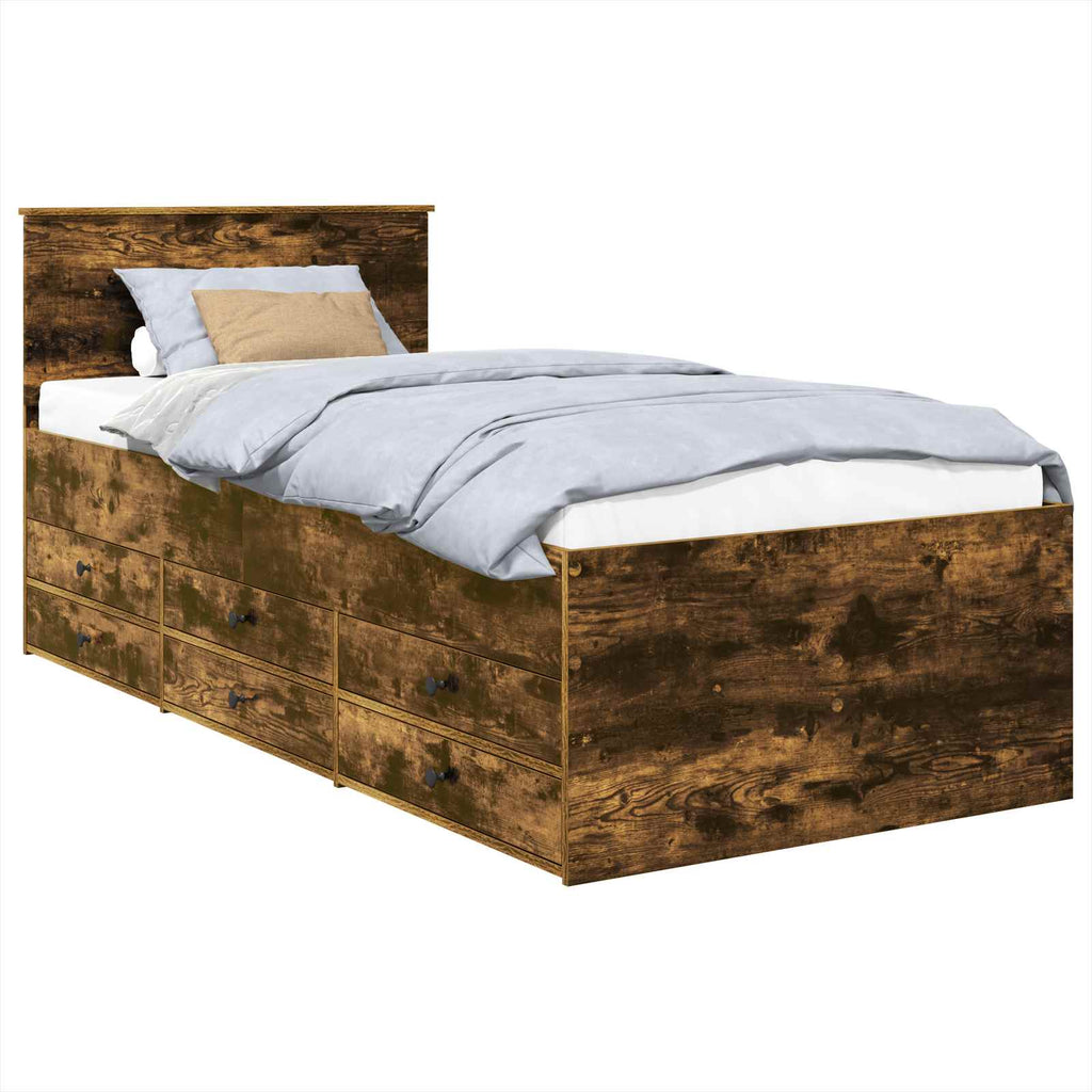 vidaXL Łóżko dzienne z szufladą Dymiony dąb i czarny 75 x 190 cm