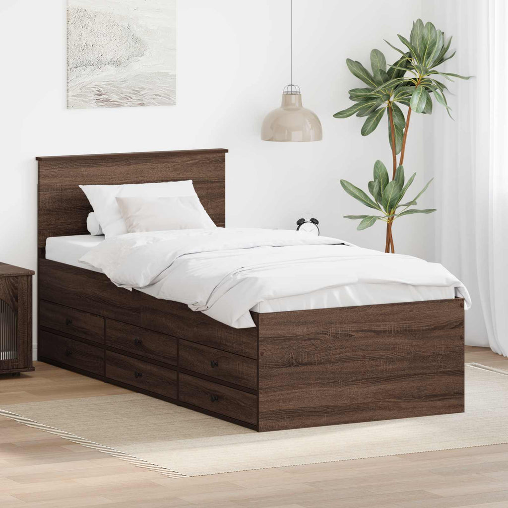 vidaXL Łóżko dzienne z szufladą Brązowy dąb i czarny 75 x 190 cm