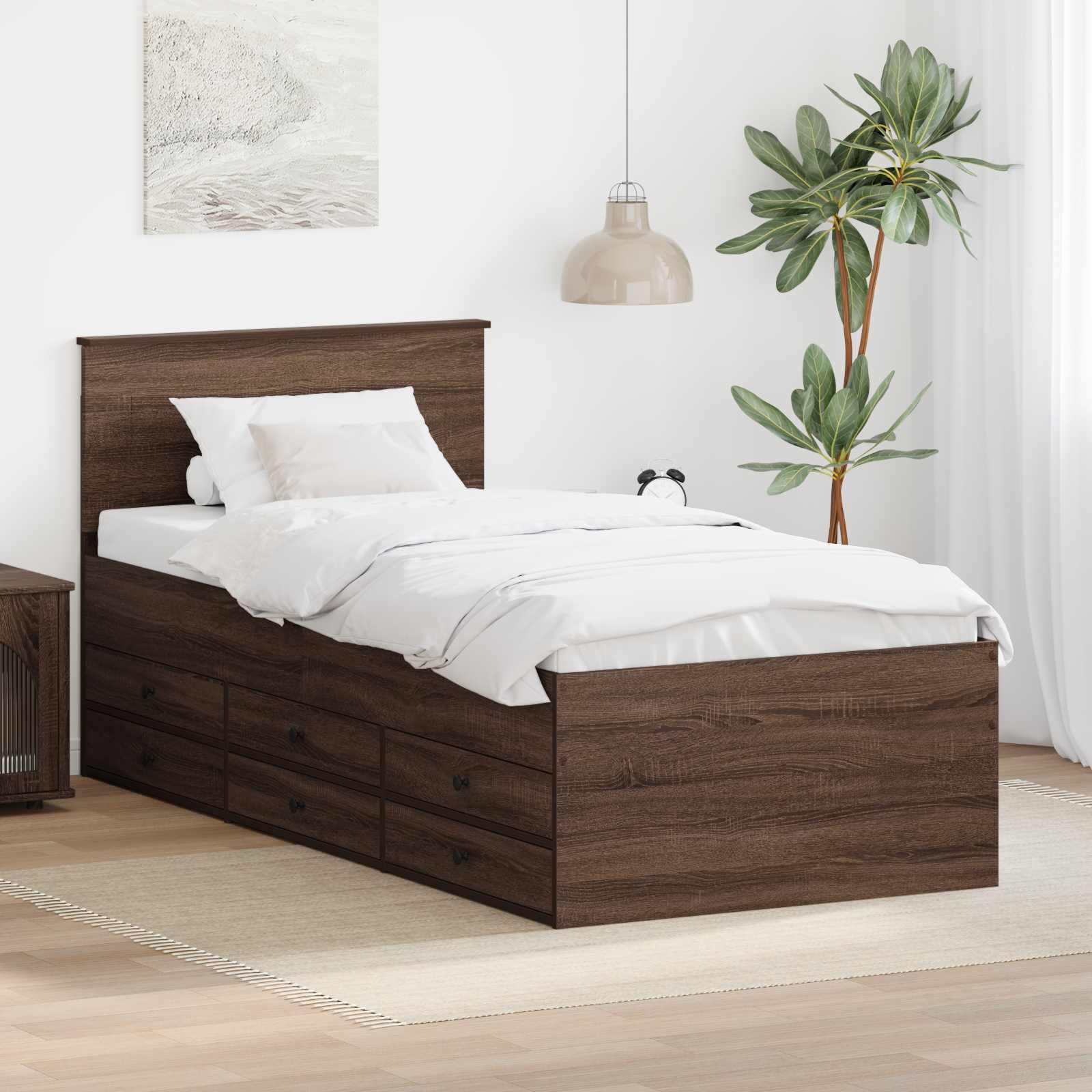 vidaXL Łóżko dzienne z szufladą Brązowy dąb i czarny 75 x 190 cm