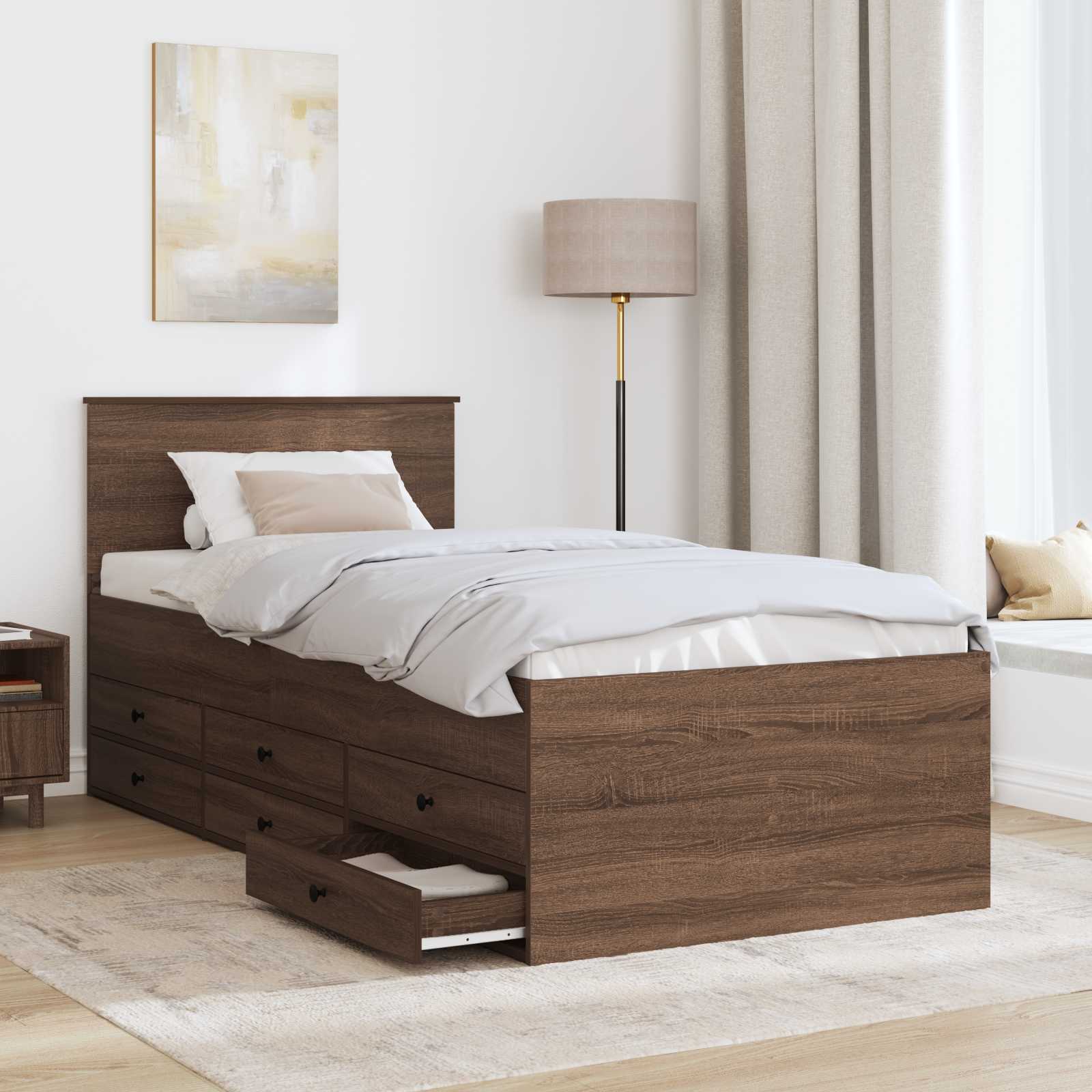 vidaXL Łóżko dzienne z szufladą Brązowy dąb i czarny 75 x 190 cm