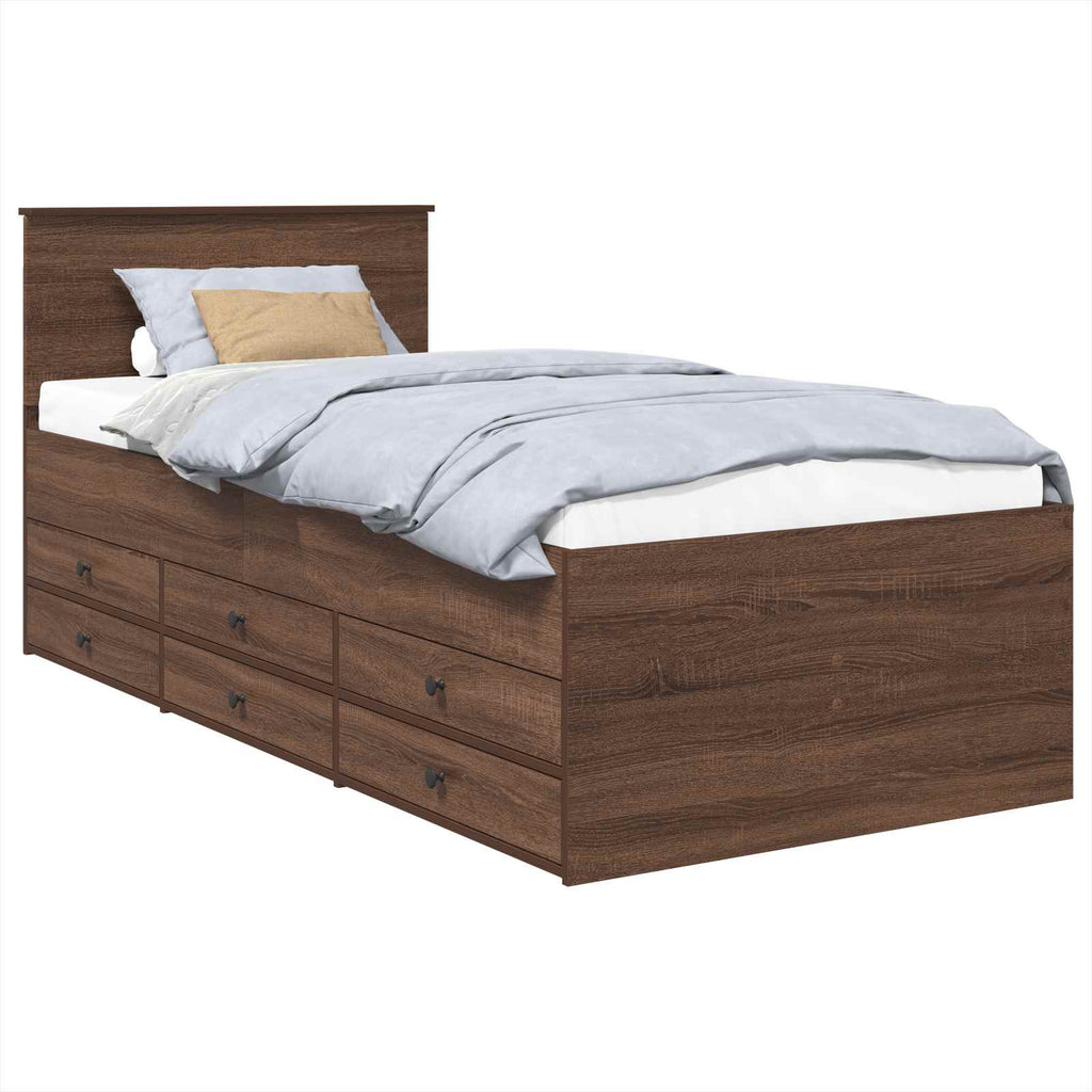 vidaXL Łóżko dzienne z szufladą Brązowy dąb i czarny 75 x 190 cm