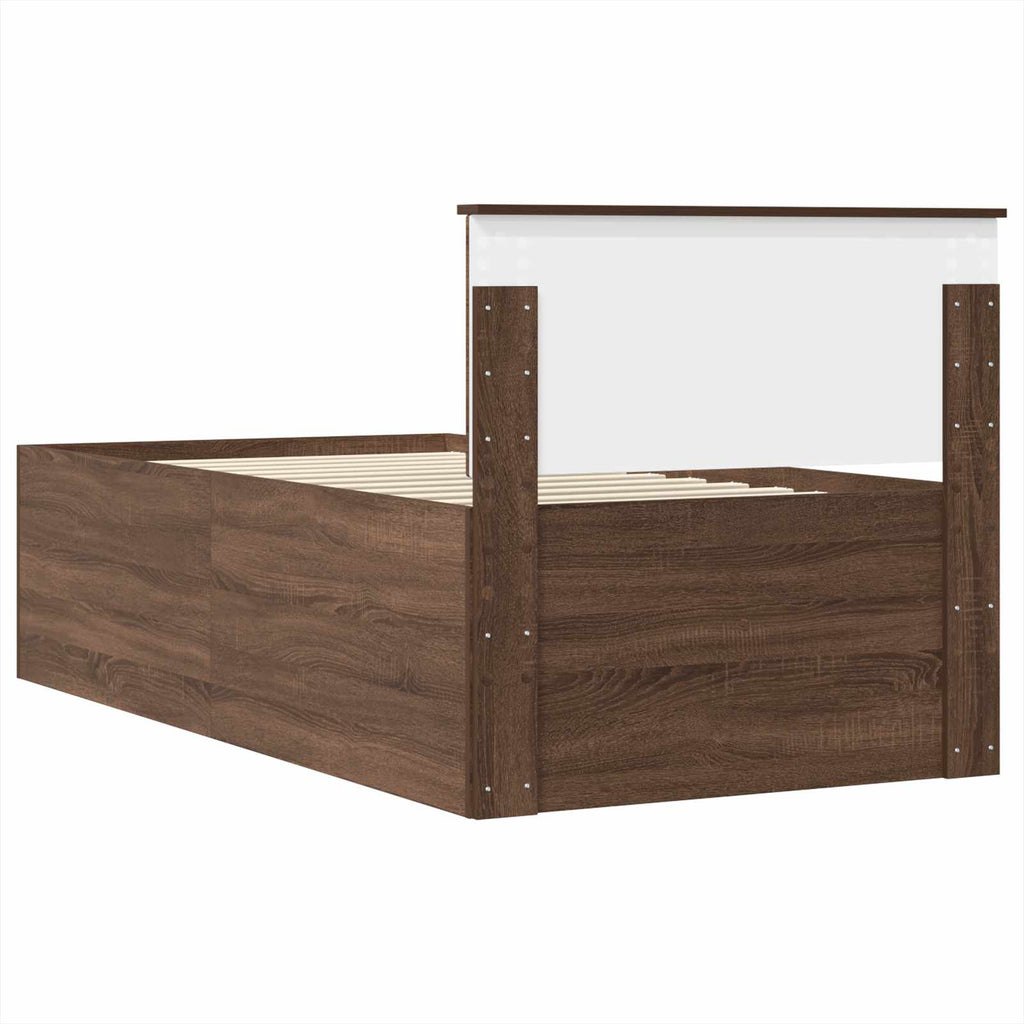 vidaXL Łóżko dzienne z szufladą Brązowy dąb i czarny 75 x 190 cm