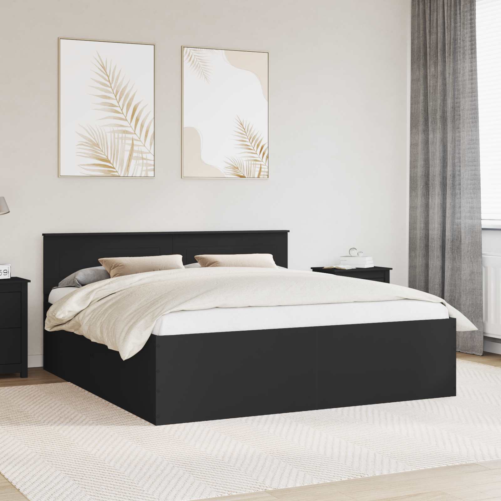 vidaXL Ramka łóżka Czarny 200 x 200 cm Materiał drewnopochodny