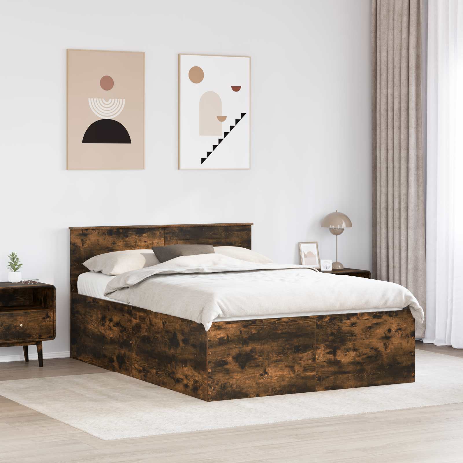 vidaXL Ramka łóżka Dąb wędzony 150 x 200 cm Materiał drewnopochodny