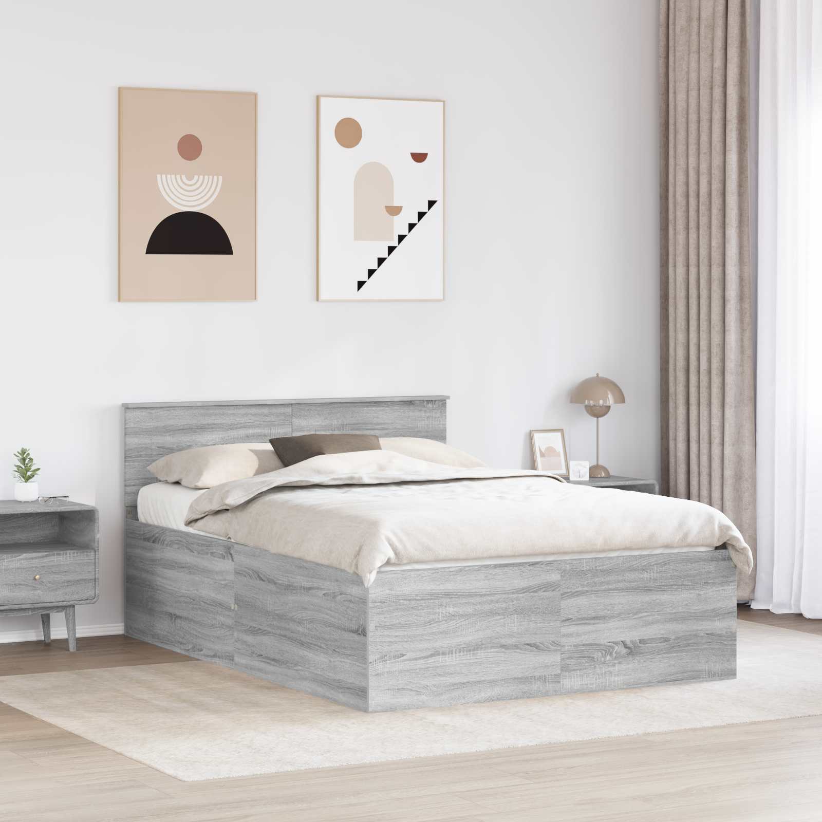 vidaXL Ramka łóżka Szary Sonoma 150 x 200 cm Materiał drewnopochodny