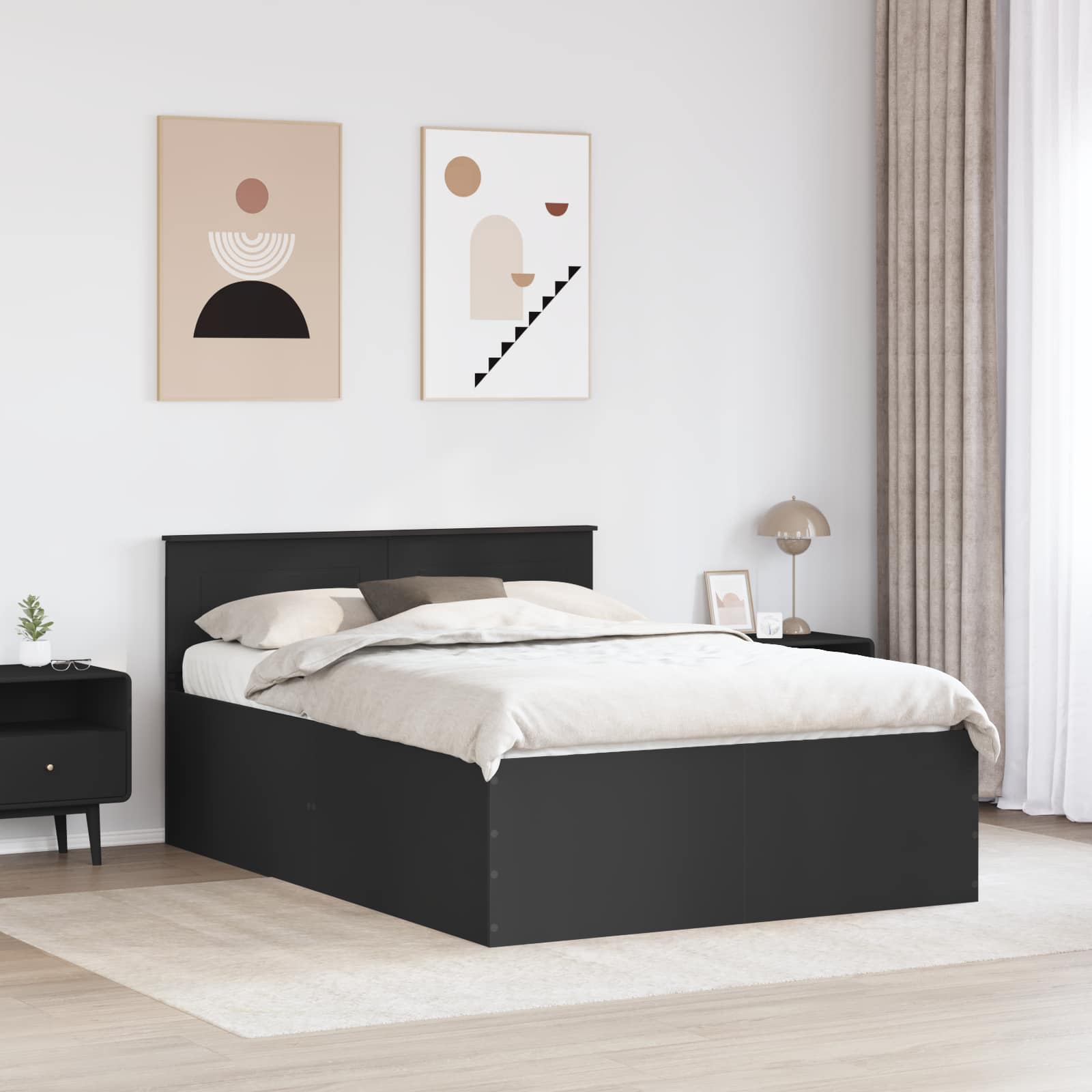 vidaXL Ramka łóżka Czarny 140 x 200 cm Materiał drewnopochodny