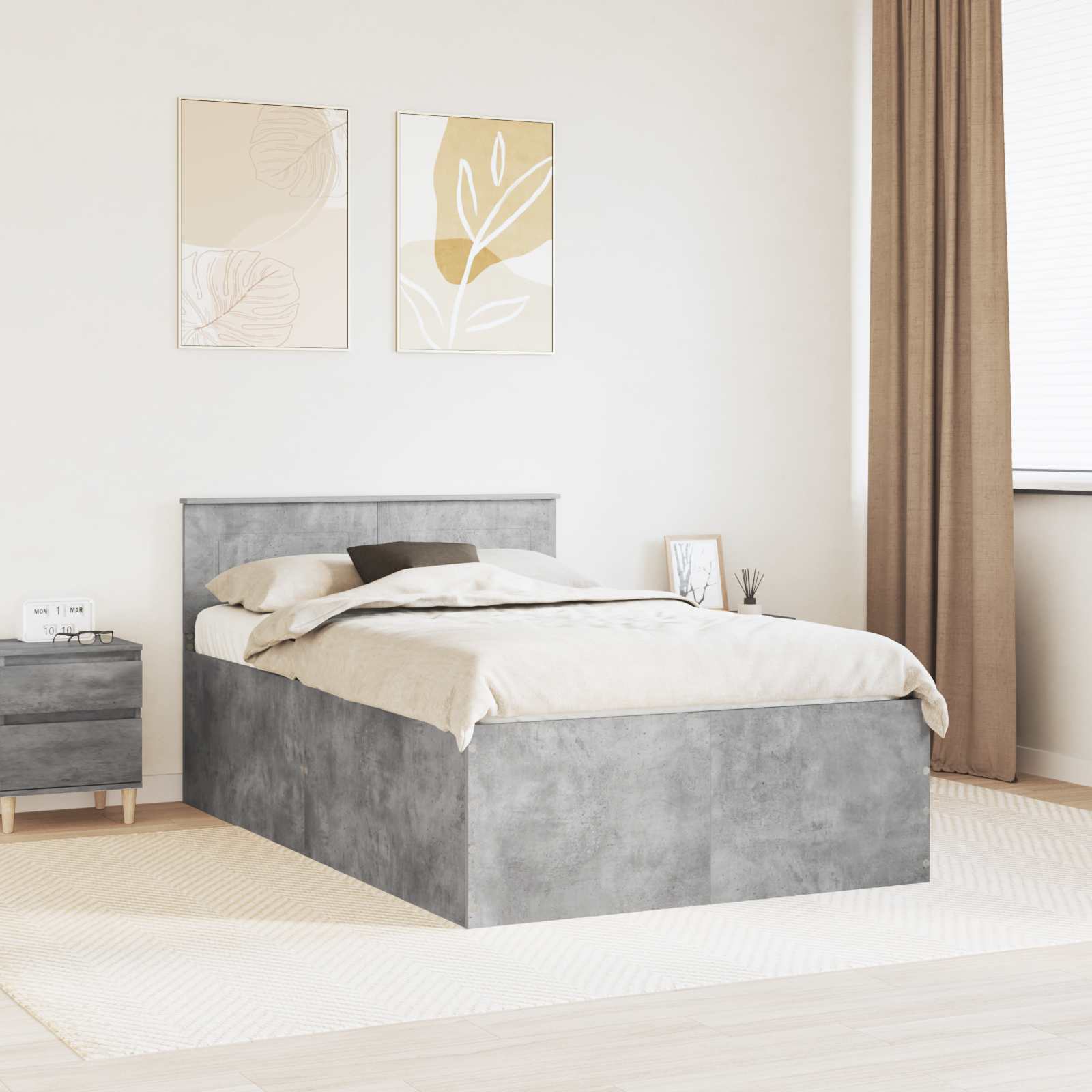 vidaXL Ramka łóżka Betonowy szary 135 x 190 cm Materiał drewnopochodny