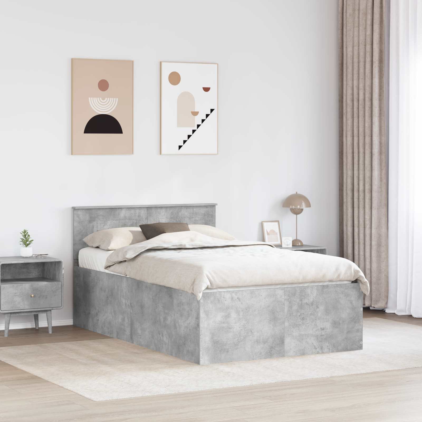 vidaXL Ramka łóżka Betonowy szary 120 x 190 cm Materiał drewnopochodny