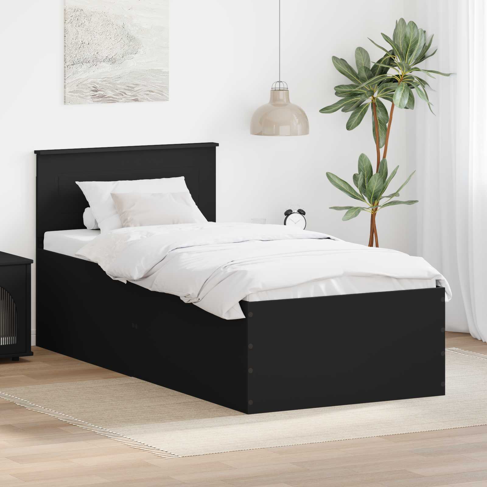 vidaXL Ramka łóżka Czarny 90 x 200 cm Materiał drewnopochodny
