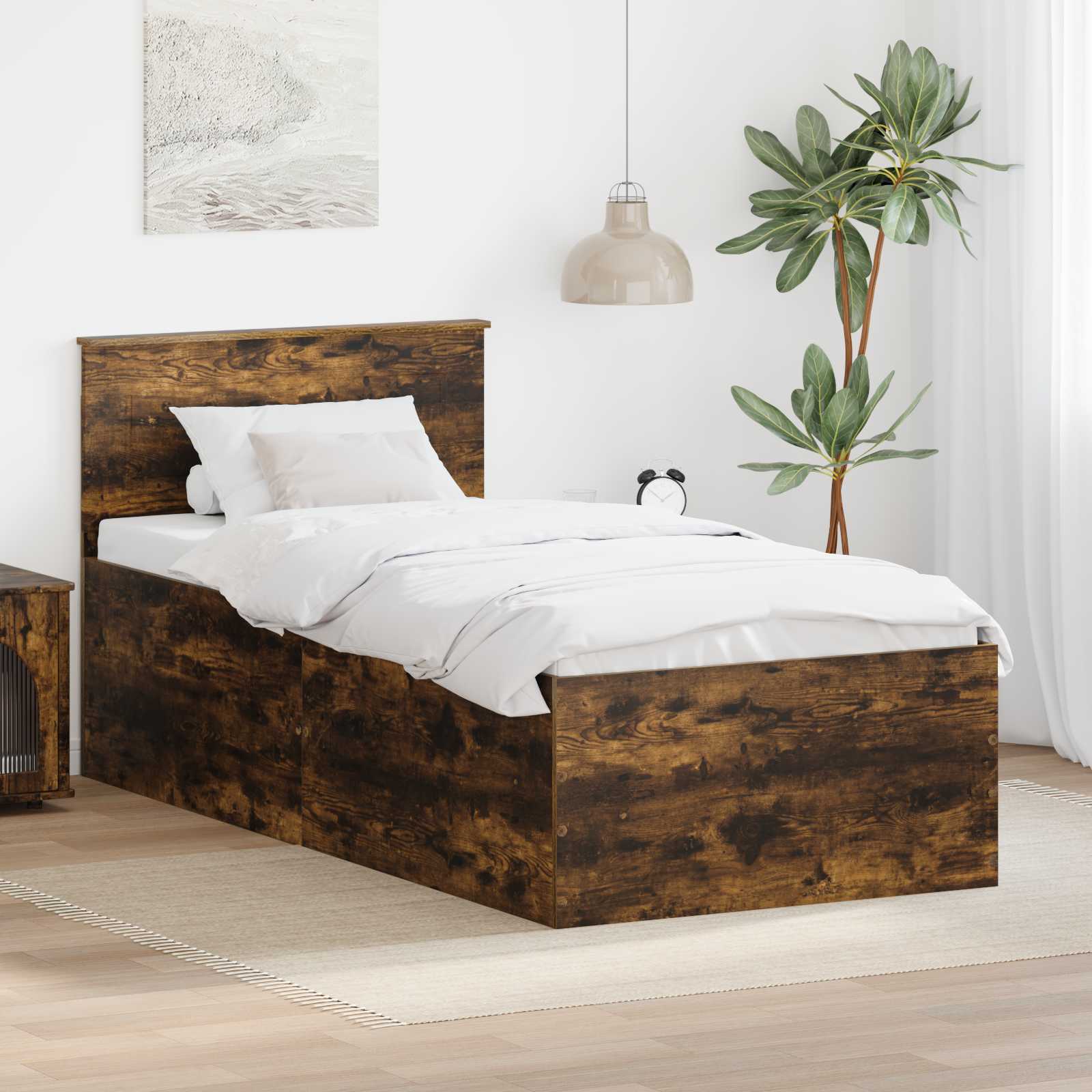 vidaXL Ramka łóżka Dąb wędzony 75 x 190 cm Materiał drewnopochodny