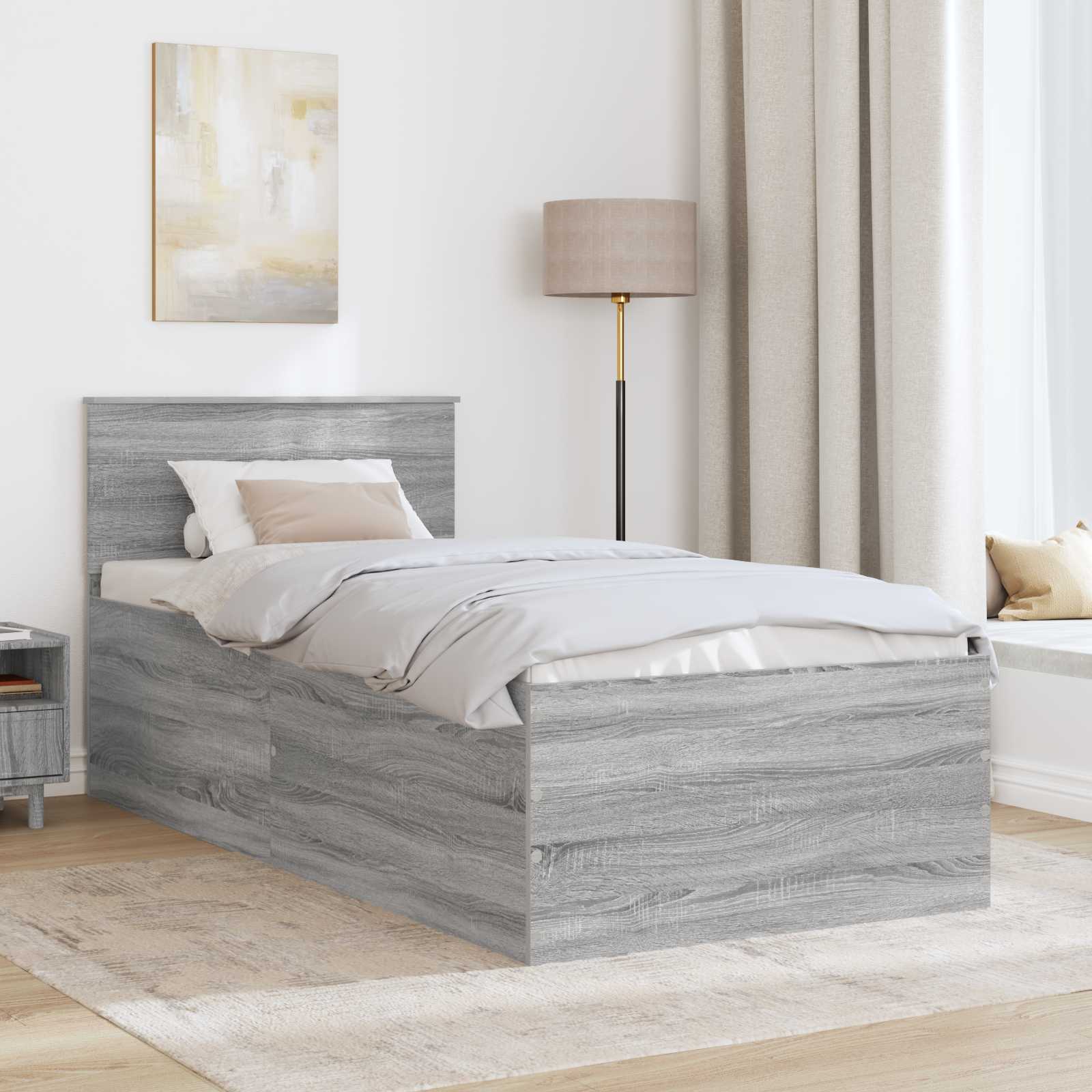 vidaXL Ramka łóżka Szary Sonoma 75 x 190 cm Materiał drewnopochodny