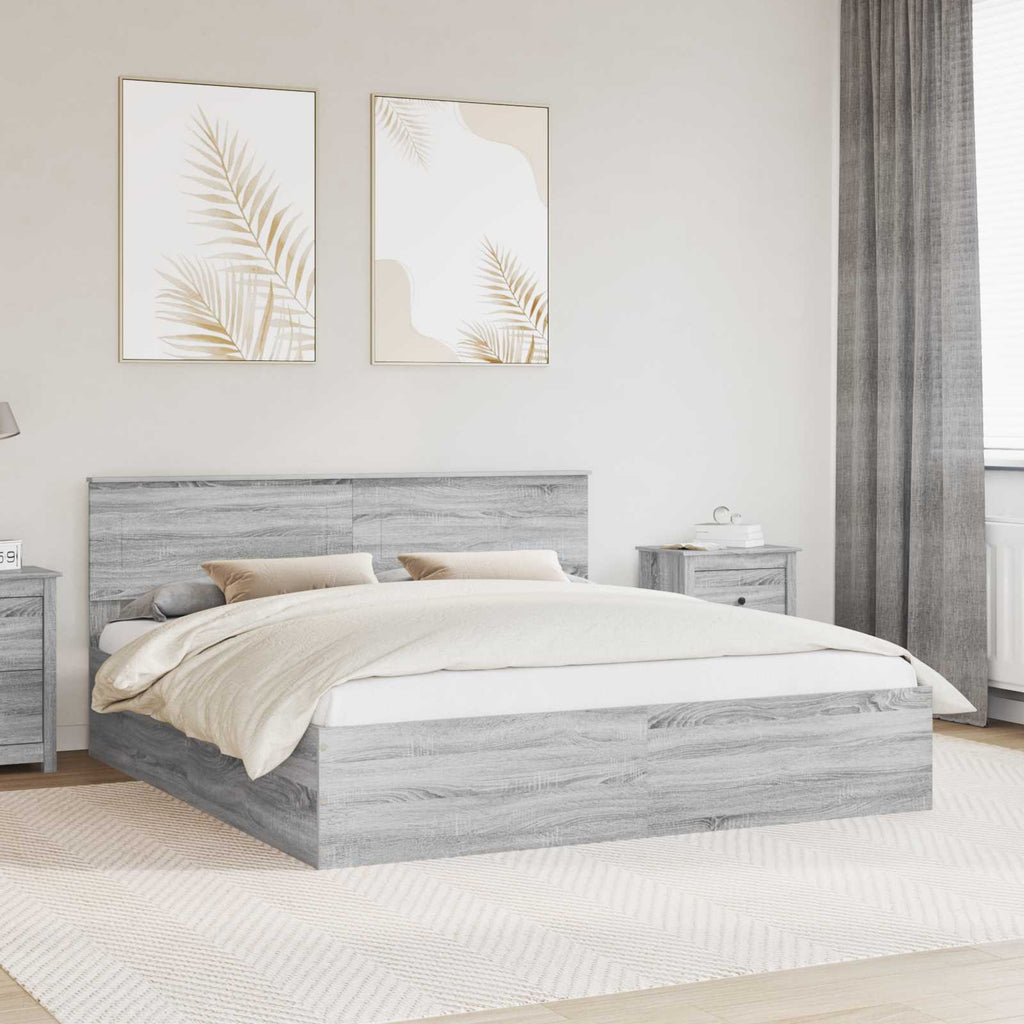 vidaXL Ramka łóżka Szary Sonoma 200 x 200 cm Materiał drewnopochodny