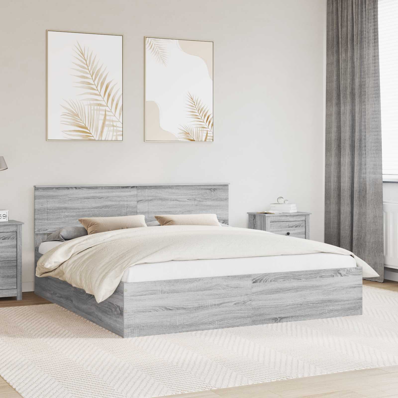 vidaXL Ramka łóżka Szary Sonoma 200 x 200 cm Materiał drewnopochodny