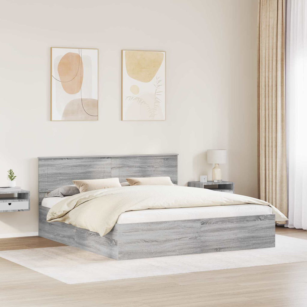 vidaXL Ramka łóżka Szary Sonoma 200 x 200 cm Materiał drewnopochodny