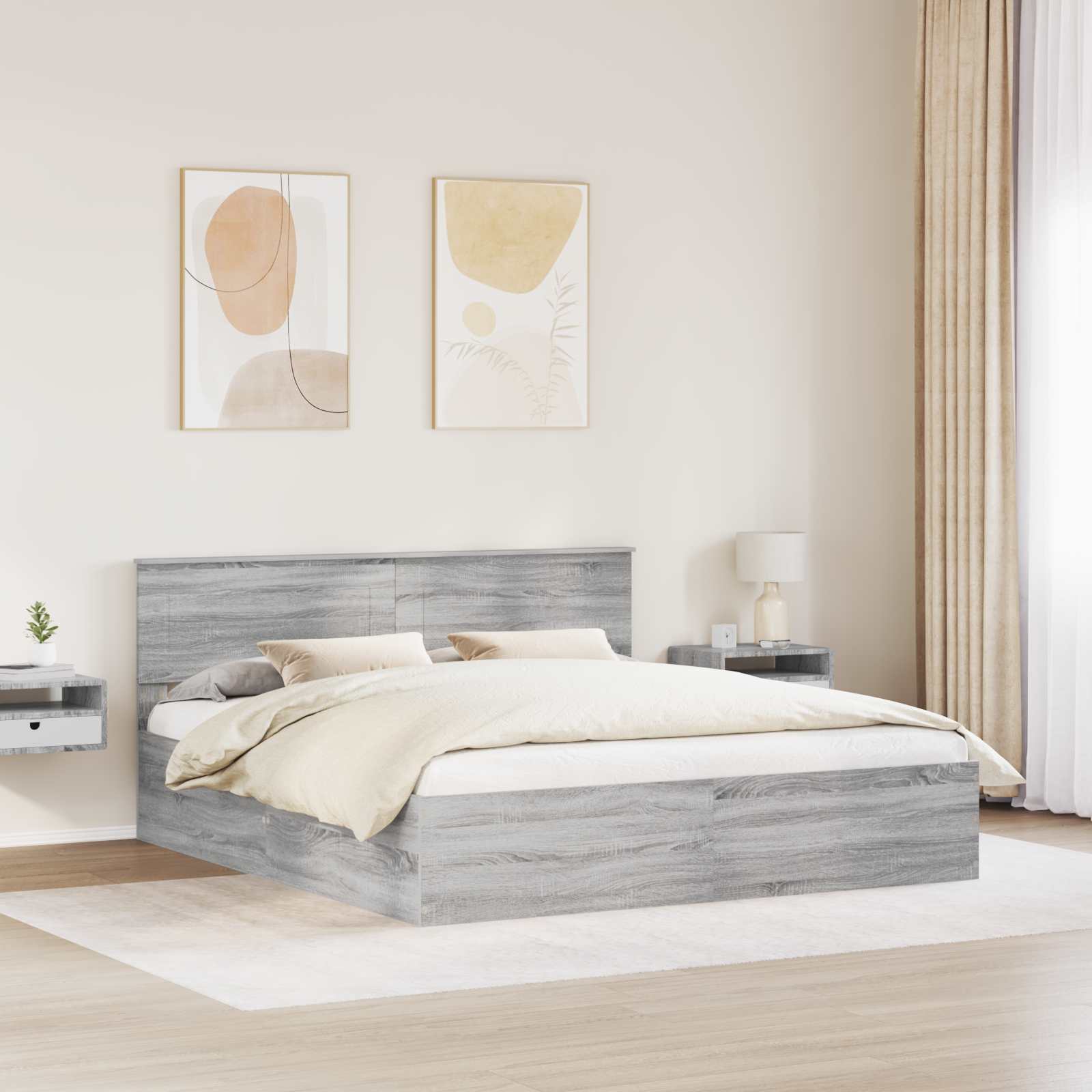 vidaXL Ramka łóżka Szary Sonoma 200 x 200 cm Materiał drewnopochodny
