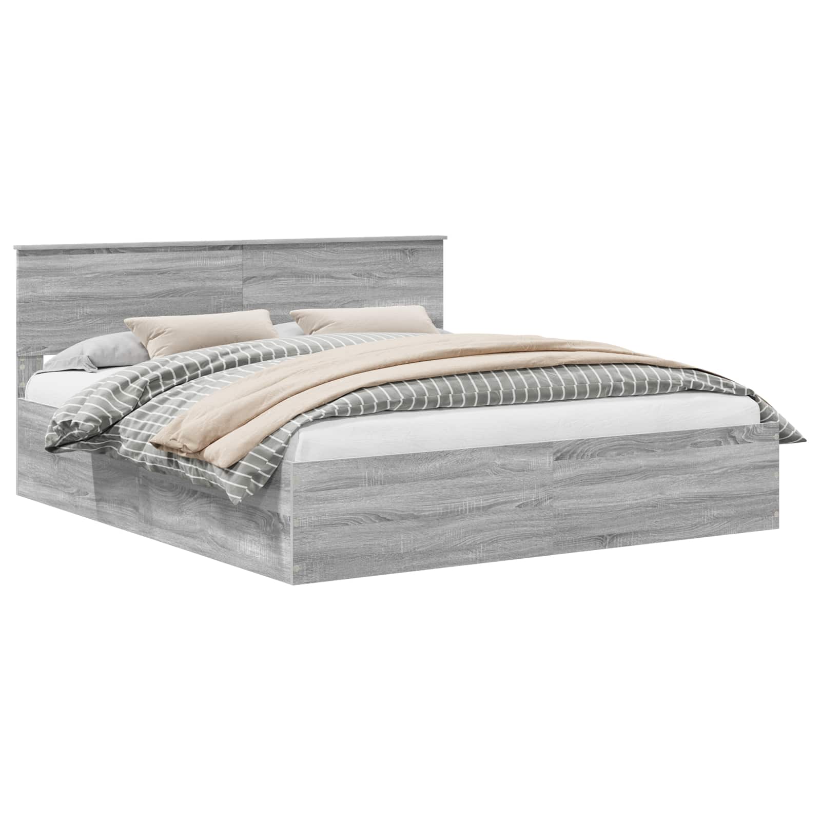 vidaXL Ramka łóżka Szary Sonoma 200 x 200 cm Materiał drewnopochodny