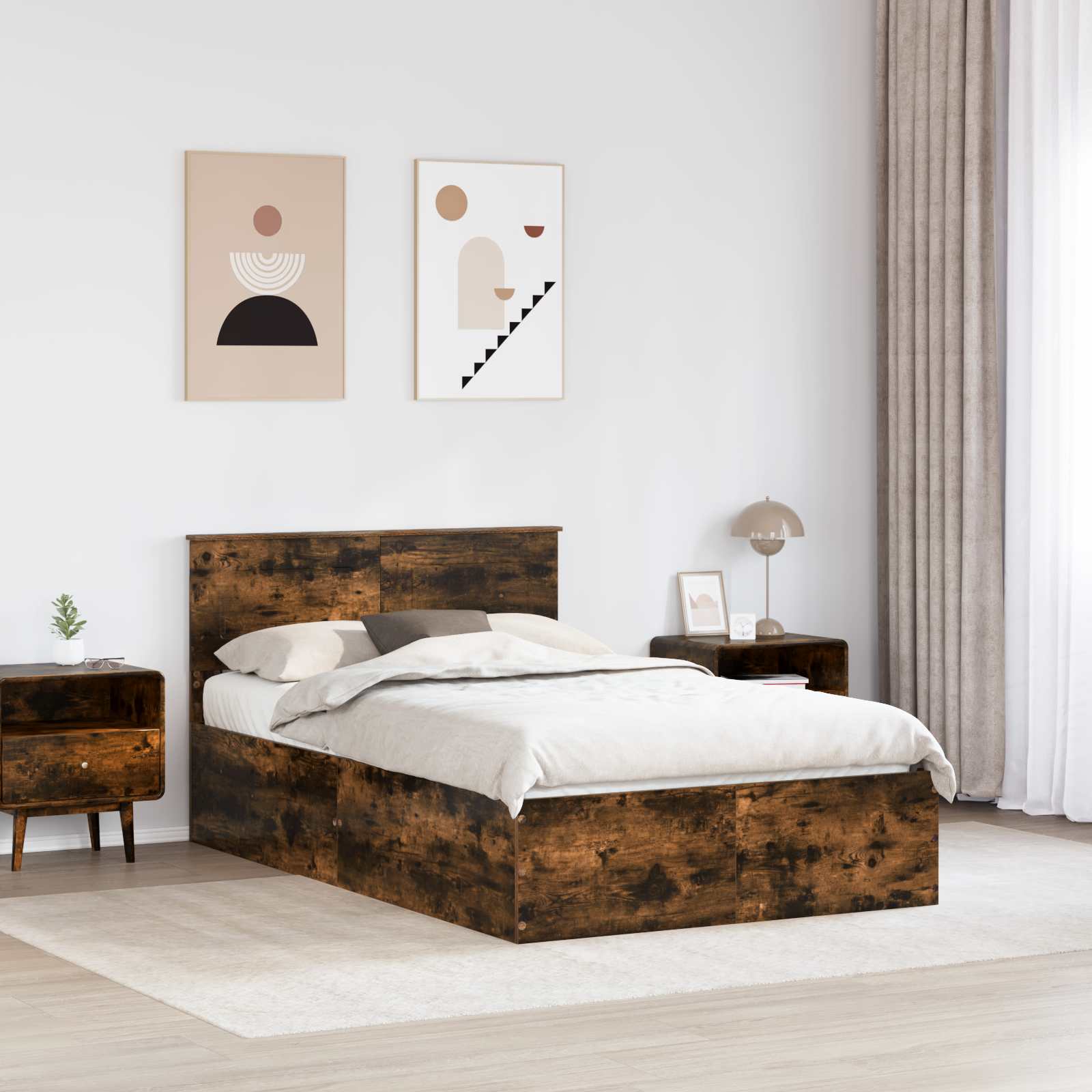 vidaXL Ramka łóżka Dąb wędzony 135 x 190 cm Materiał drewnopochodny