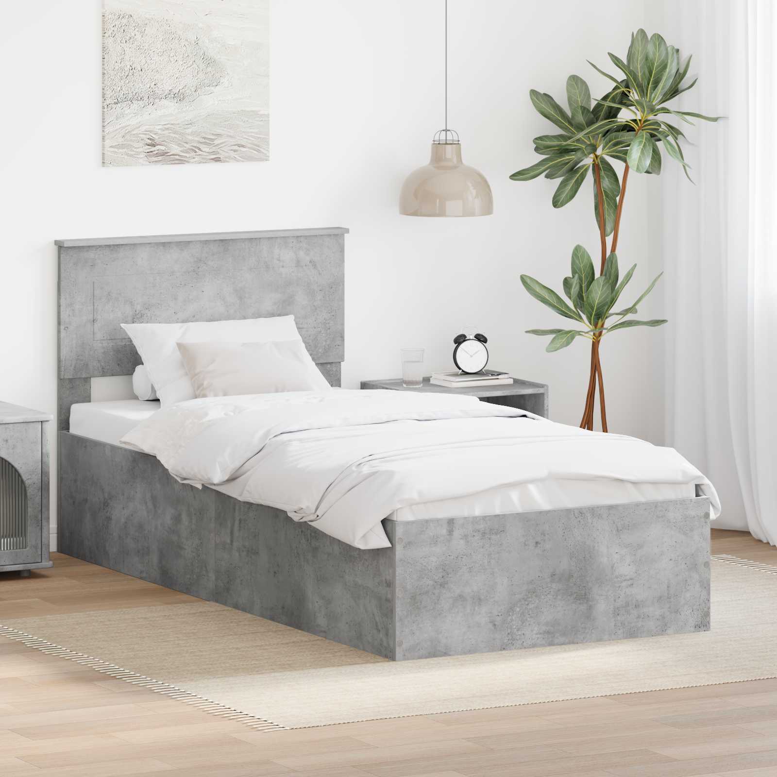 vidaXL Ramka łóżka Betonowy szary 100 x 200 cm Materiał drewnopochodny