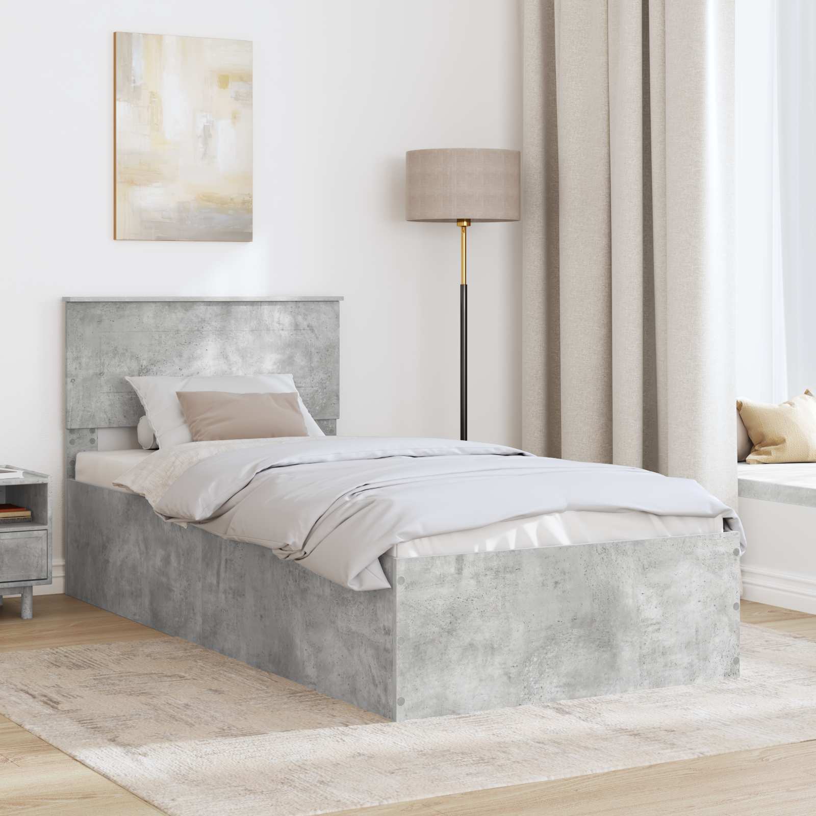 vidaXL Ramka łóżka Betonowy szary 100 x 200 cm Materiał drewnopochodny