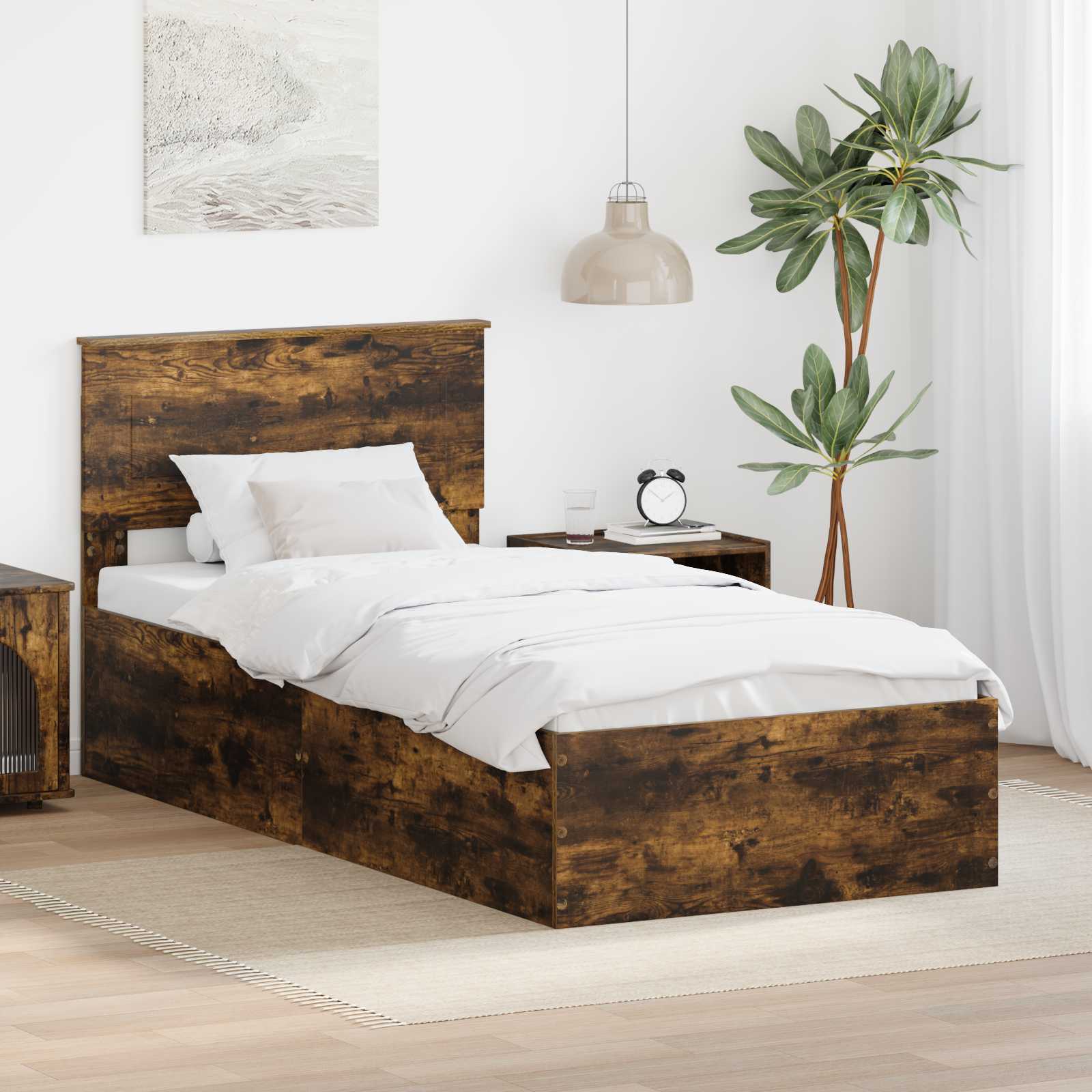 vidaXL Ramka łóżka Dąb wędzony 100 x 200 cm Materiał drewnopochodny